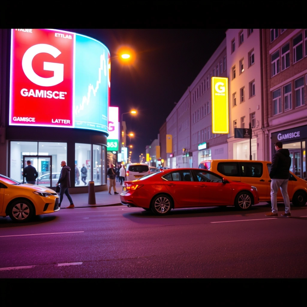 Geometric neon candlestick chart visualization