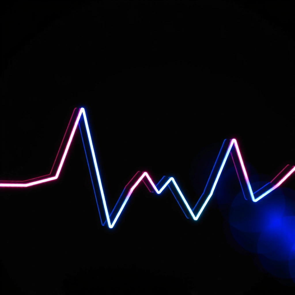 Neon line art trading chart showing volatility peaks